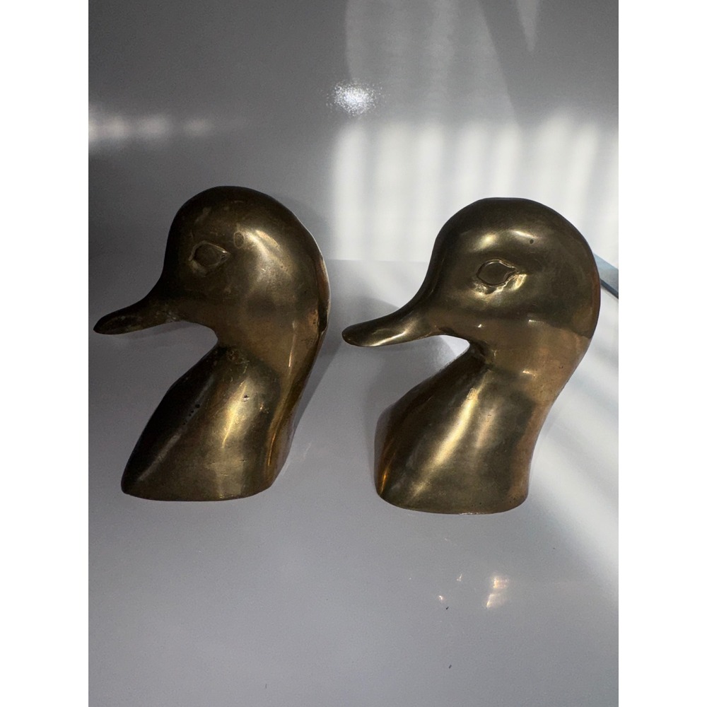 Vintage AA Importing Co Brass Duck Head Bookends Mid Century Modern Decor Pair
